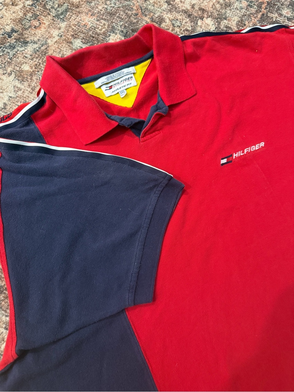 Vintage 90s Tommy Hilfiger Red and Navy Colorblock Polo XXL